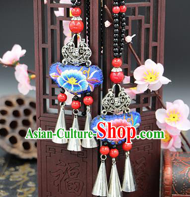 Traditional Chinese Miao Nationality Necklace, Hmong Folk Wedding Embroidery Sweater Chain, Chinese Minority Nationality Jewelry Accessories for Women