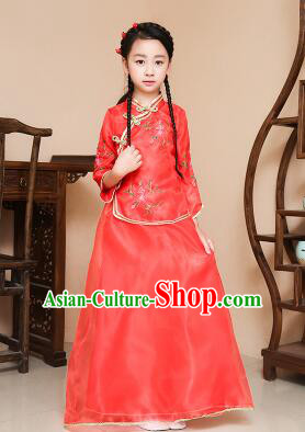 Chinese Traditional Dress for Children Girl Kid Min Guo Clothes Ancient Chinese Costume Stage Show Red