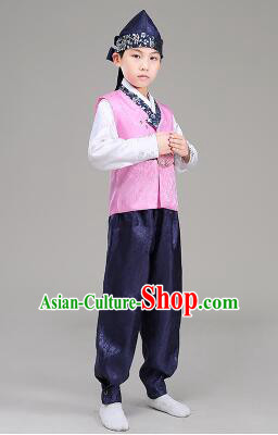 Korean Traditional Dress For Boys Children Clothes Kid Costume Stage Show Dancing Halloween Pink Top Blue Pants