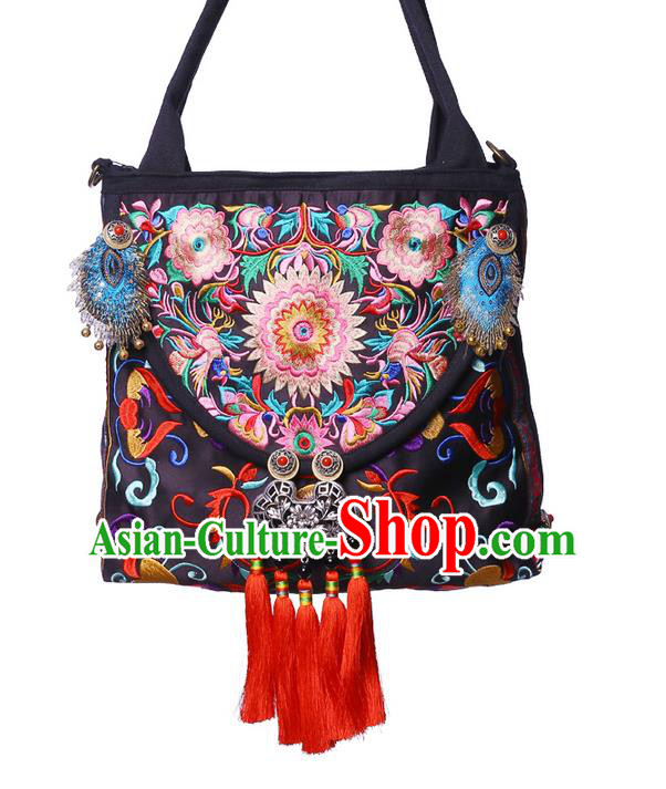 Traditional Chinese Miao Nationality Jewelry Accessories Bags, Hmong Ethnic Accessories Embroidery Shoulder Handbags for Women