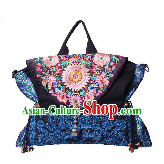 Traditional Chinese Miao Nationality Jewelry Accessories Bags, Hmong Ethnic Accessories Embroidery Shoulder Handbags for Women