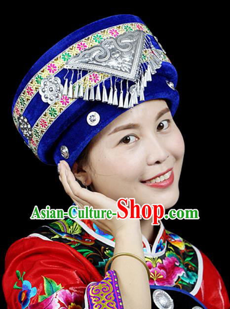 Traditional Chinese Miao Nationality Jewelry Accessories Hats, Hmong Ethnic Accessories, Chinese Minority Tujia Nationality Embroidery Headwear Hat for Women