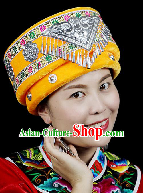 Traditional Chinese Miao Nationality Jewelry Accessories Hats, Hmong Ethnic Accessories, Chinese Minority Tujia Nationality Embroidery Headwear Hat for Women