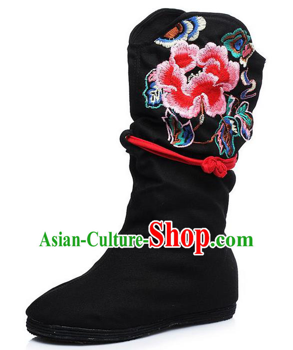 Traditional Chinese Folk Dance Shoes, China Female Embroidered Shoes, Chinese Minority Nationality Embroidery Ankle Boots for Women