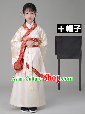 Traditional Chinese Dress Girls Han Fu Han Dynasty Clothes RuQun Children Kid Stage Show Ceremonial Costumes Beige