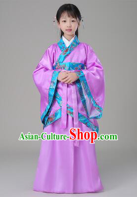 Traditional Chinese Dress Girls Han Fu Han Dynasty Clothes RuQun Children Kid Stage Show Ceremonial Costumes Purple