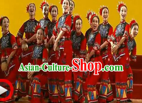 Traditional Chinese She Nationality Dancing Costume, Shezu Female Folk Dance Ethnic Dress, Chinese Minority Nationality Embroidery Costume for Women