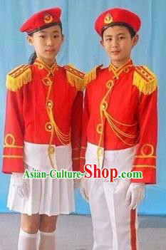 Traditional Modern Military Costume, Children Opening Flag Raiser Ceremony Costume, Modern Military Band Clothing for Students