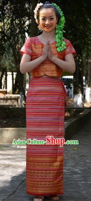 Traditional Asian Thai Dance Costume Complete Set, Chinese Dai Nationality Clothing for Women