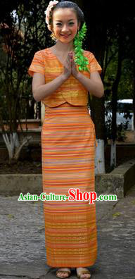 Traditional Asian Thai Dance Costume Complete Set, Chinese Dai Nationality Clothing for Women