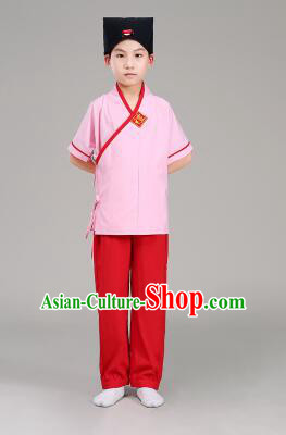 Han Fu For Children Chinese Traditional Dress Short Sleeves Stage Show Ceremonial Costumes Green Top Blue Pants