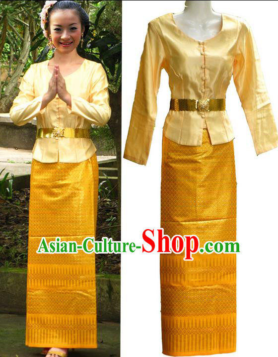 Traditional Asian Thai Dance Costume Complete Set, Chinese Dai Nationality Clothing for Women