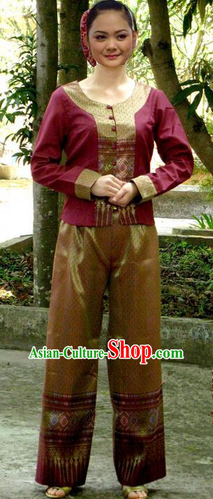 Traditional Asian Thai Dance Costume Complete Set, Chinese Dai Nationality Waitress Clothing for Women