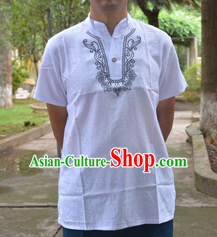 Traditional Asian Thai Male T-shirt, Thai Clothes Cotton Shirt for Men