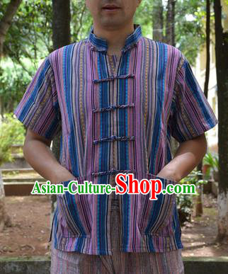 Traditional Asian Thai Male T-shirt, Thai Clothes Signature Cotton Shirt for Men