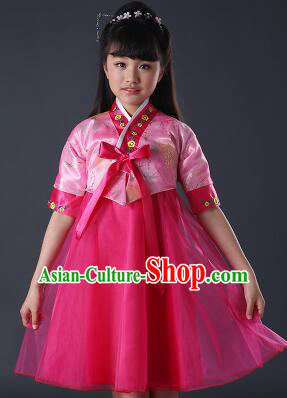 Korean Dress for Girls Children Clothes Stage Costume Formal Dress Full Attire Dancing Costume Show Pink Top Red Skirt