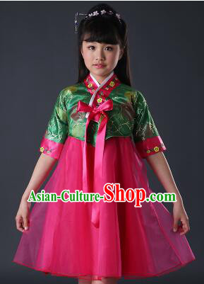 Korean Dress for Girls Children Clothes Stage Costume Formal Dress Full Attire Dancing Costume Show Pink Top Red Skirt