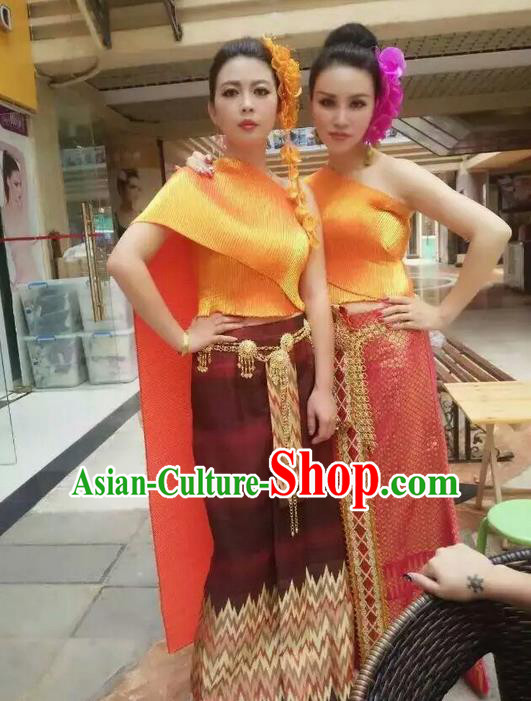 Traditional Asian Thai Wedding Costume Complete Set, Thai Wedding Black Fungus Edge Shawl, Thai Silk Fabrics Suit for Women