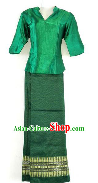 Traditional Asian Thai Costume Complete Set, Thai Waitress Silk Fabrics Suit for Women