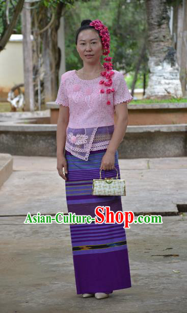 Traditional Asian Thai Costume Skirt, Thai Waitress High Grade Silk Skirt for Women