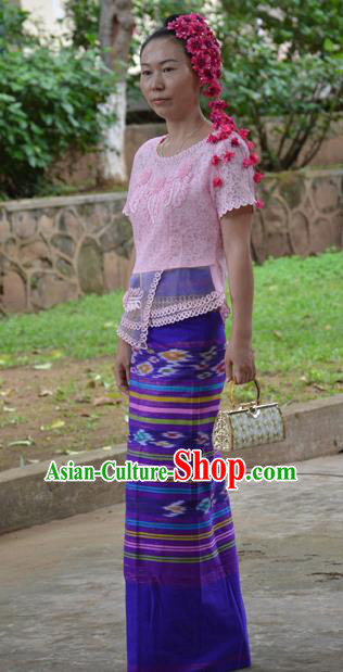 Traditional Asian Thai Costume Skirt, Thai Waitress High Grade Silk Skirt for Women