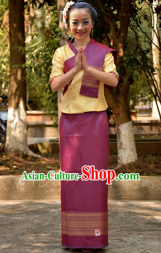 Traditional Asian Thai Wedding Costume Complete Set, Thai Shawl Clothing for Women