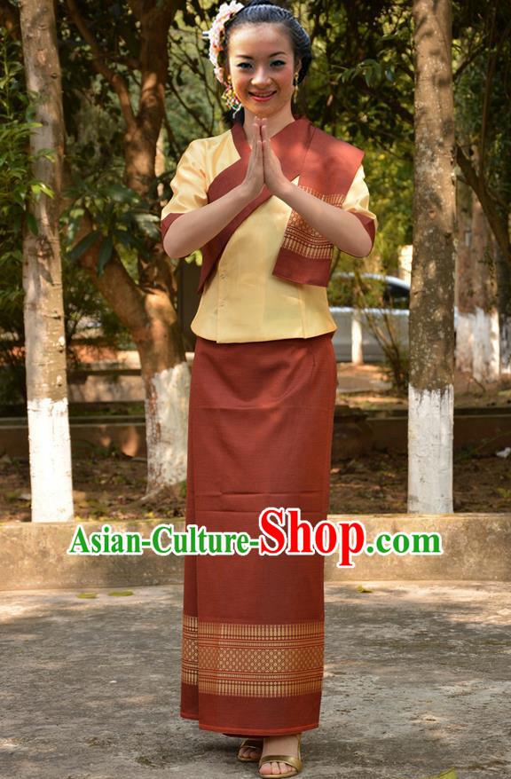 Traditional Asian Thai Wedding Costume Complete Set, Thai Shawl Clothing for Women