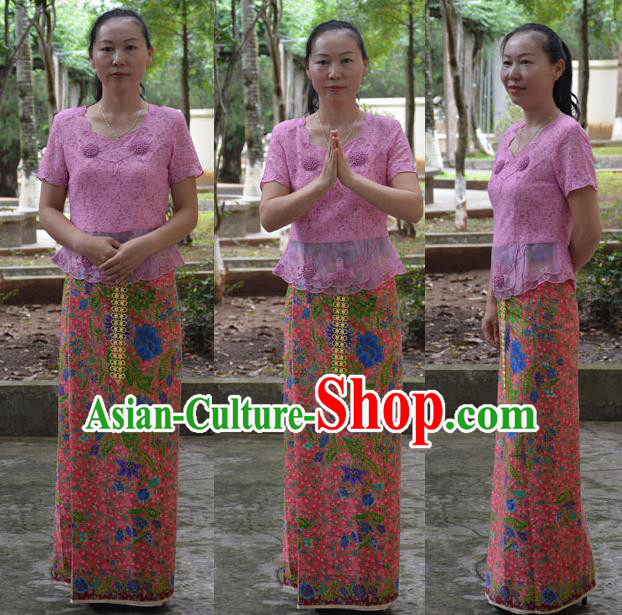 Traditional Asian Thai Palace Princess Wedding Skirt, Thai Royal Court Embroidery Dress for Women