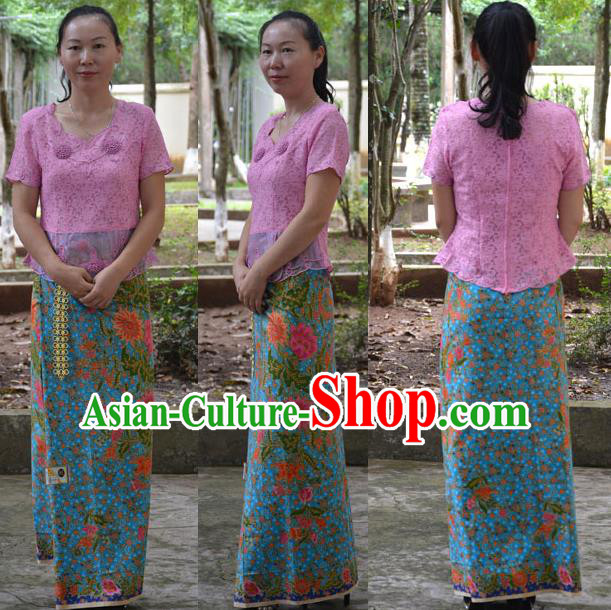 Traditional Asian Thai Palace Princess Wedding Skirt, Thai Royal Court Embroidery Dress for Women