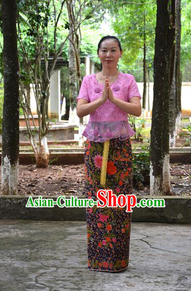 Traditional Asian Thai Palace Princess Wedding Skirt, Thai Royal Court Embroidery Dress for Women