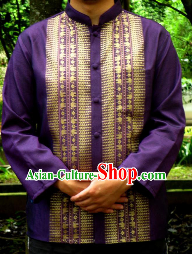 Traditional Asian Thai Palace Men Costume Skirt, Thai Royal Court Silk Dress Shirt for Men