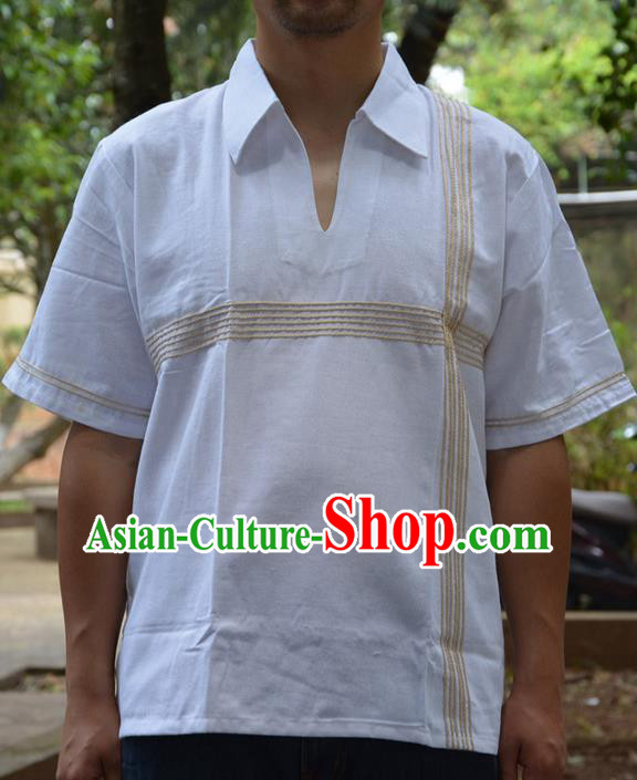 Traditional Asian Thai Palace Men Costume T-Skirt, Thai Signature Cotton Dress Shirt for Men