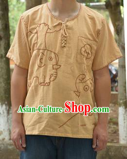 Traditional Asian Thai Palace Men Costume T-Skirt, Thai Signature Cotton Dress Shirt for Men