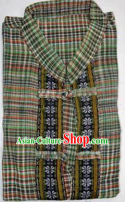 Traditional Asian Thai Palace Men Costume T-Skirt, Thai Linen Dress Shirt for Men