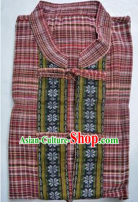 Traditional Asian Thai Palace Men Costume T-Skirt, Thai Linen Dress Shirt for Men