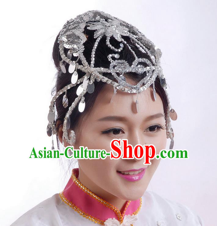 Traditional Chinese Yangge Hair Accessories, Fan Dancing Headwear, Folk Dance Yangko Headdress, China National Minority Dancing Stage Accessories