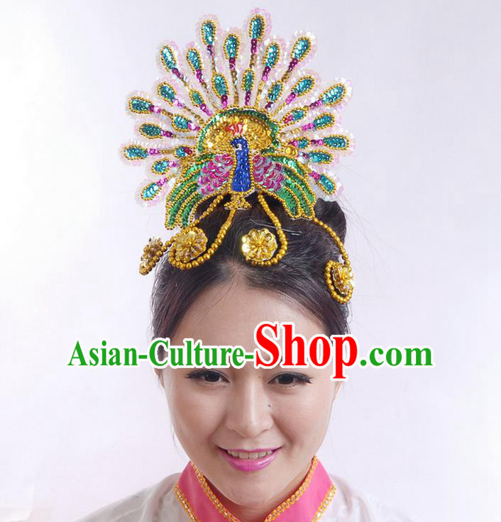 Traditional Chinese Yangge Hair Accessories, Fan Dancing Headwear, Folk Dance Yangko Headdress, China National Minority Dancing Stage Accessories