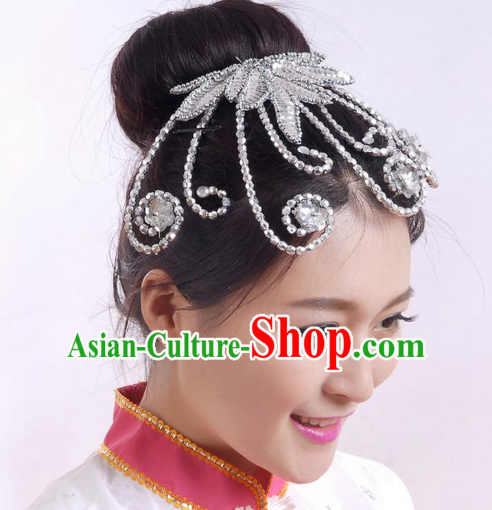 Traditional Chinese Yangge Hair Accessories, Fan Dancing Headwear, Folk Dance Yangko Headdress, China National Minority Dancing Stage Accessories