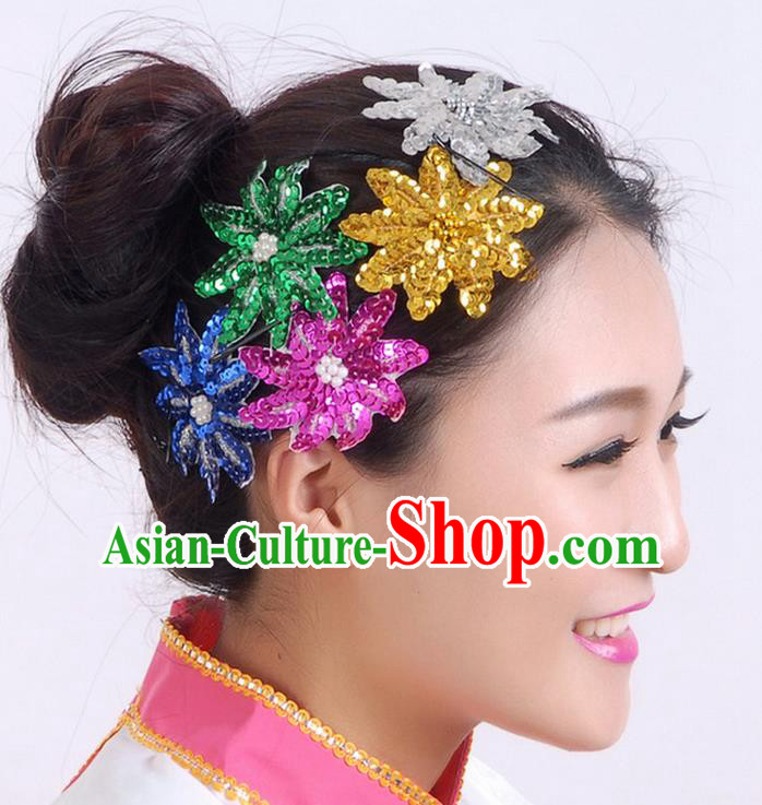 Traditional Chinese Yangge Hair Accessories, Fan Dancing Headwear, Folk Dance Yangko Peacock Dance Headdress, Stage Accessories Minimum Purchase 10