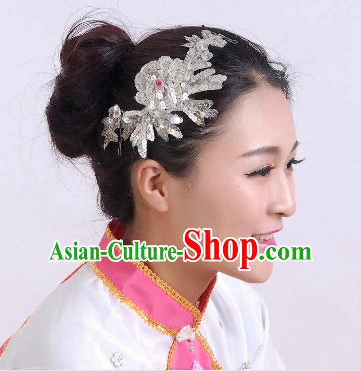 Traditional Chinese Yangge Hair Accessories, Fan Dancing Headwear, Folk Dance Yangko Peacock Dance Headdress, Stage Accessories Minimum Purchase 10