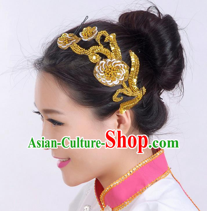 Traditional Chinese Yangge Hair Accessories, Fan Dancing Headwear, Folk Dance Yangko Peacock Dance Headdress, Stage Accessories Minimum Purchase 10