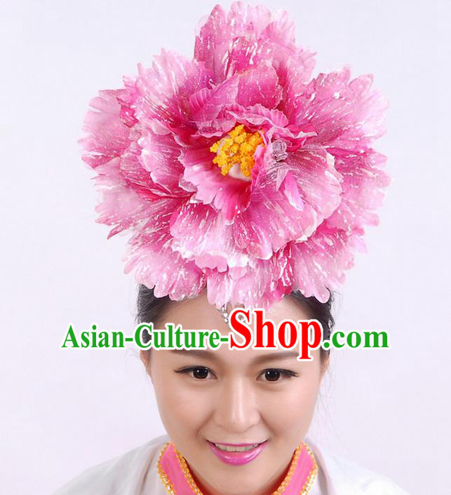 Traditional Chinese Yangge Hair Accessories, Fan Dancing Headwear, Folk Dance Yangko Headdress, China National Minority Peacock Dancing Stage Accessories