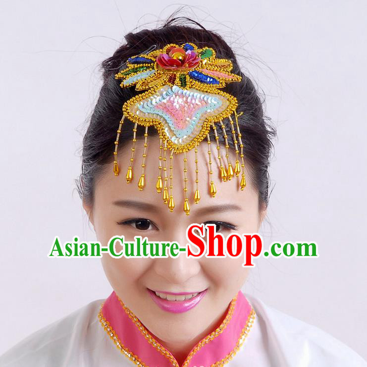 Traditional Chinese Yangge Hair Accessories, Fan Dancing Headwear, Folk Dance Yangko Peacock Dance Headdress, Stage Accessories Minimum Purchase 10