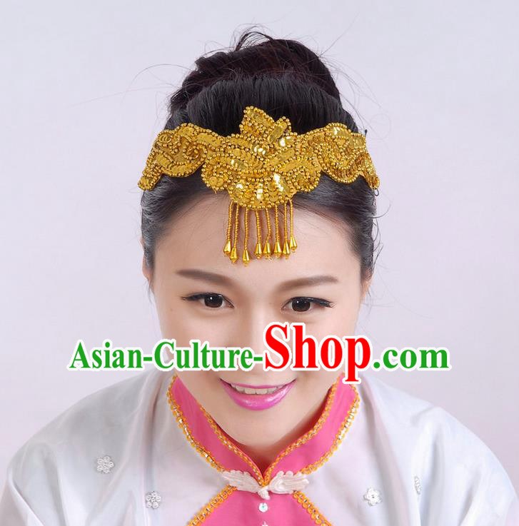 Traditional Chinese Yangge Hair Accessories, Fan Dancing Headwear, Folk Dance Yangko Peacock Dance Headdress, Stage Accessories Minimum Purchase 10