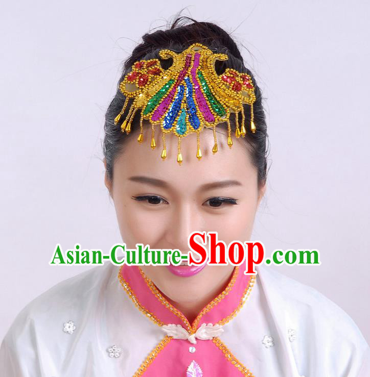 Traditional Chinese Yangge Hair Accessories, Fan Dancing Headwear, Folk Dance Yangko Peacock Dance Headdress, Stage Accessories Minimum Purchase 10