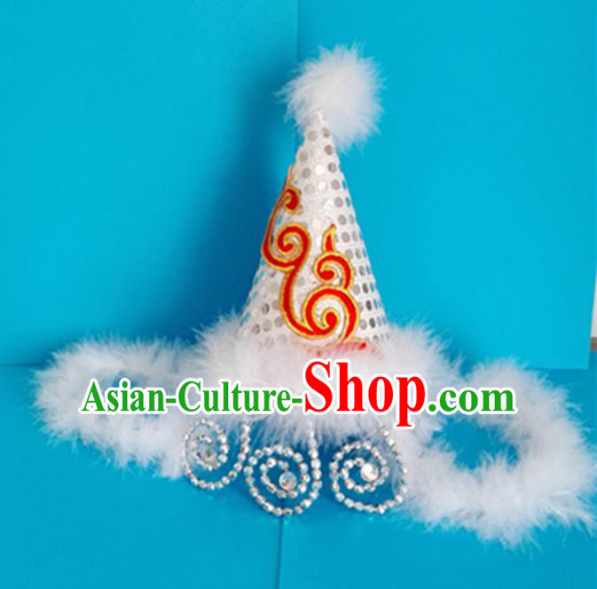 Traditional Chinese Yangge Hair Accessories, Fan Dancing Headwear, Folk Dance Yangko Headdress, China Mongol National Minority Dancing Stage Accessories