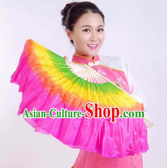 Traditional Chinese Yangge Fans, Silk Traditional Chinese Fans Oriental Fan Folk Dance Dance Ribbons Cultural Dances Hand Fan Minimum Purchase 10