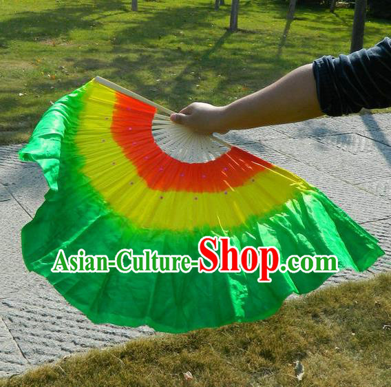 Traditional Chinese Yangge Fans, Silk Traditional Chinese Fans Oriental Fan Folk Dance Dance Ribbons Cultural Dances Hand Fan Minimum Purchase 10