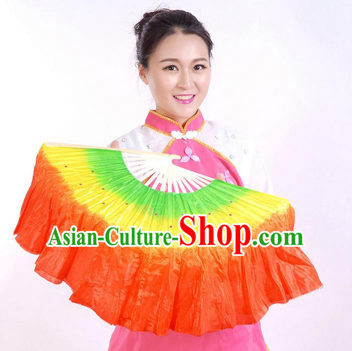 Traditional Chinese Yangge Fans, Silk Traditional Chinese Fans Oriental Fan Folk Dance Dance Ribbons Cultural Dances Hand Fan Minimum Purchase 10