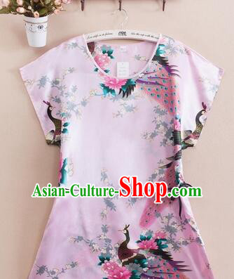 Night Suit for Women Night Gown Bedgown Leisure Wear Home Clothes Chinese Traditional Style Peacock Pink